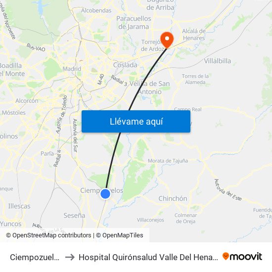 Ciempozuelos to Hospital Quirónsalud Valle Del Henares map