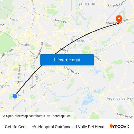 Getafe Centro to Hospital Quirónsalud Valle Del Henares map