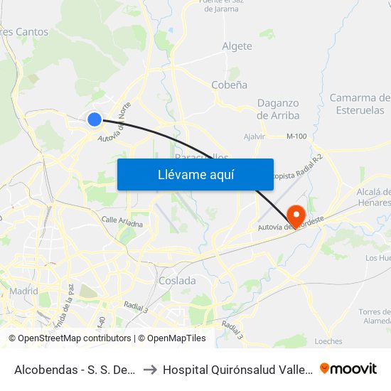 Alcobendas - S. S. De Los Reyes to Hospital Quirónsalud Valle Del Henares map