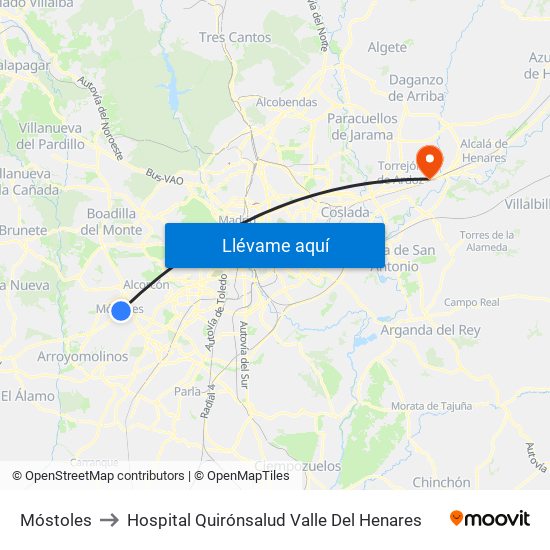 Móstoles to Hospital Quirónsalud Valle Del Henares map