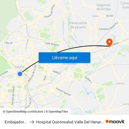 Embajadores to Hospital Quirónsalud Valle Del Henares map