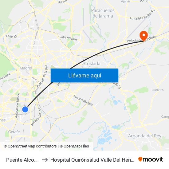 Puente Alcocer to Hospital Quirónsalud Valle Del Henares map