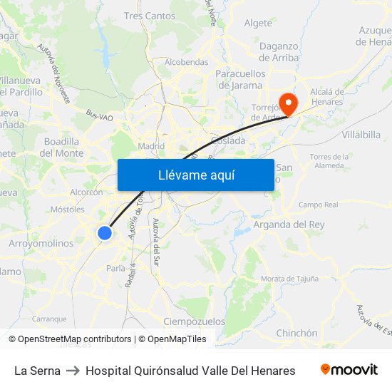 La Serna to Hospital Quirónsalud Valle Del Henares map