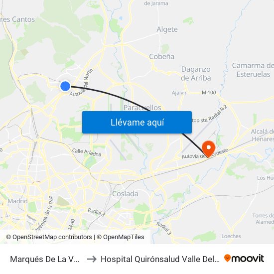 Marqués De La Valdavia to Hospital Quirónsalud Valle Del Henares map