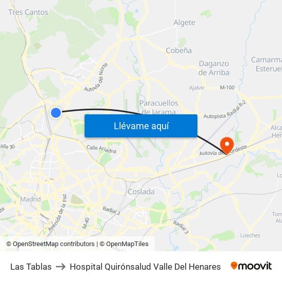 Las Tablas to Hospital Quirónsalud Valle Del Henares map