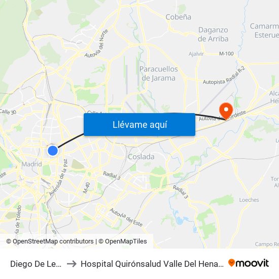 Diego De León to Hospital Quirónsalud Valle Del Henares map