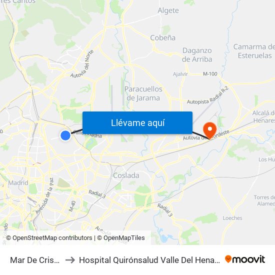 Mar De Cristal to Hospital Quirónsalud Valle Del Henares map