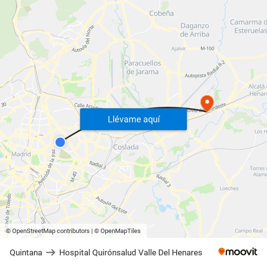 Quintana to Hospital Quirónsalud Valle Del Henares map