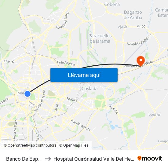 Banco De España to Hospital Quirónsalud Valle Del Henares map