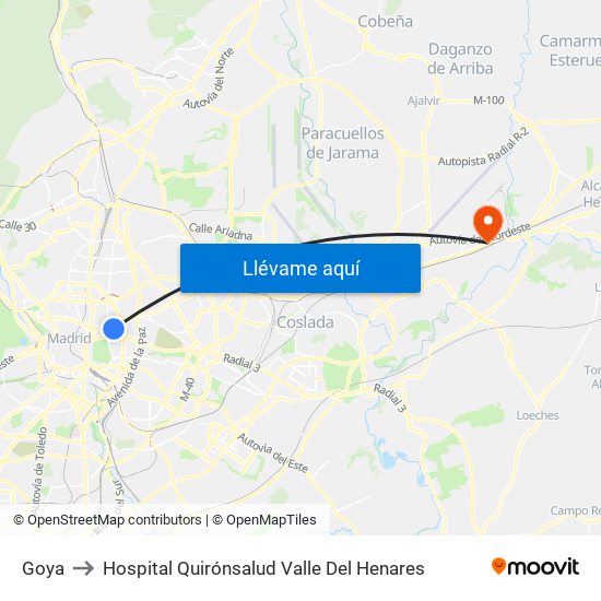 Goya to Hospital Quirónsalud Valle Del Henares map