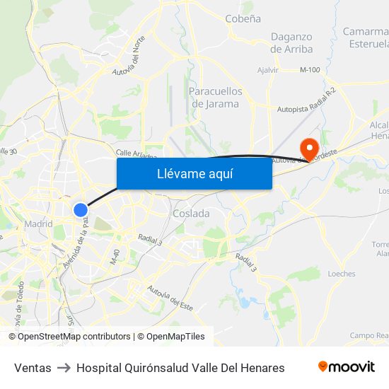Ventas to Hospital Quirónsalud Valle Del Henares map