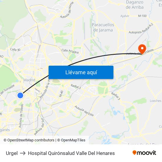 Urgel to Hospital Quirónsalud Valle Del Henares map