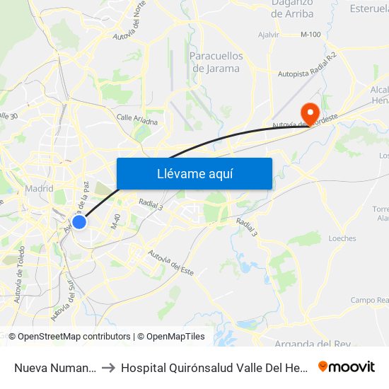 Nueva Numancia to Hospital Quirónsalud Valle Del Henares map