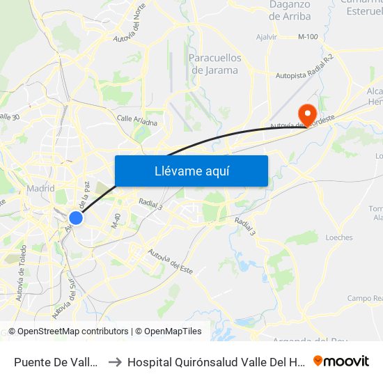 Puente De Vallecas to Hospital Quirónsalud Valle Del Henares map