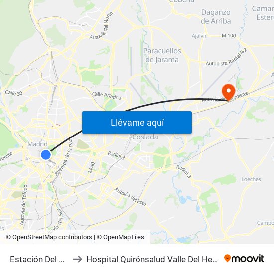 Estación Del Arte to Hospital Quirónsalud Valle Del Henares map