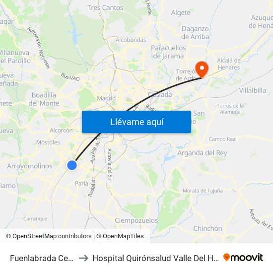 Fuenlabrada Central to Hospital Quirónsalud Valle Del Henares map
