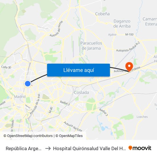 República Argentina to Hospital Quirónsalud Valle Del Henares map