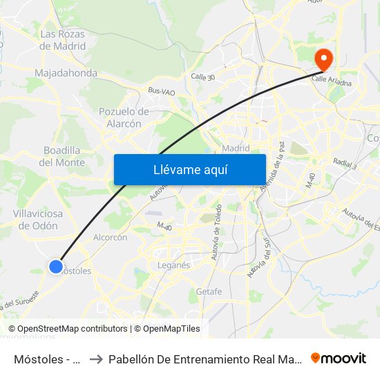 Móstoles - El Soto to Pabellón De Entrenamiento Real Madrid Baloncesto map