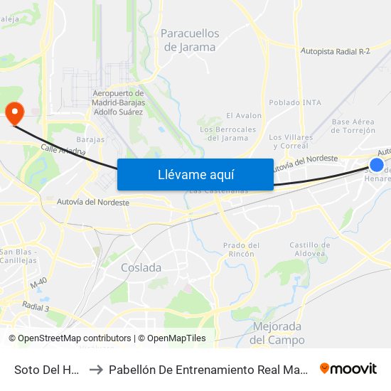 Soto Del Henares to Pabellón De Entrenamiento Real Madrid Baloncesto map