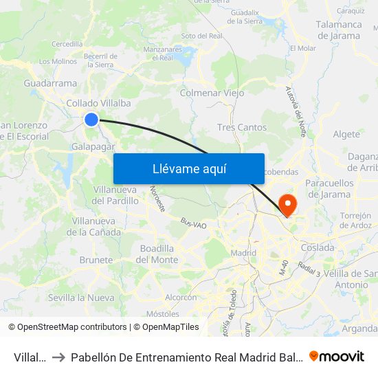 Villalba to Pabellón De Entrenamiento Real Madrid Baloncesto map