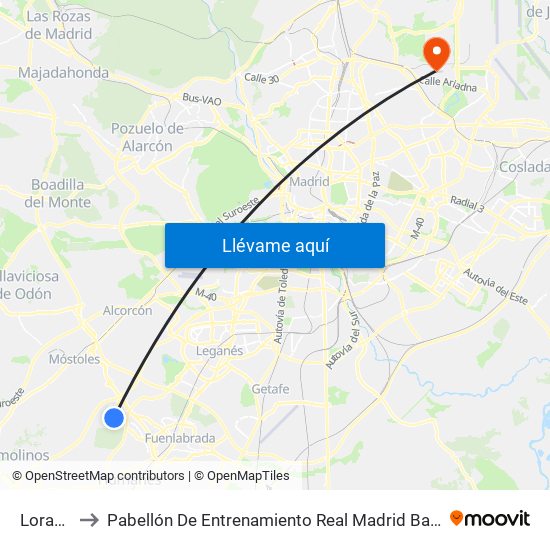Loranca to Pabellón De Entrenamiento Real Madrid Baloncesto map