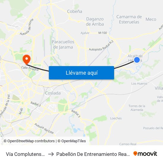 Vía Complutense - Brihuega to Pabellón De Entrenamiento Real Madrid Baloncesto map