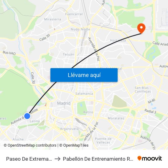 Paseo De Extremadura - El Greco to Pabellón De Entrenamiento Real Madrid Baloncesto map