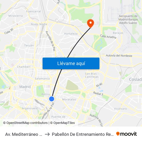 Av. Mediterráneo - Conde Casal to Pabellón De Entrenamiento Real Madrid Baloncesto map