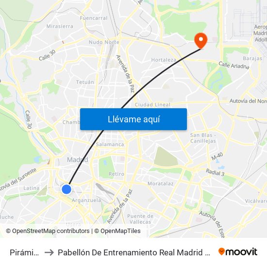Pirámides to Pabellón De Entrenamiento Real Madrid Baloncesto map