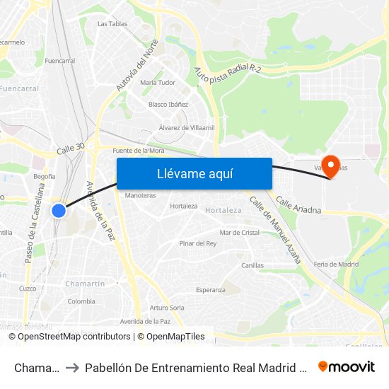 Chamartín to Pabellón De Entrenamiento Real Madrid Baloncesto map