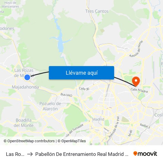 Las Rozas to Pabellón De Entrenamiento Real Madrid Baloncesto map