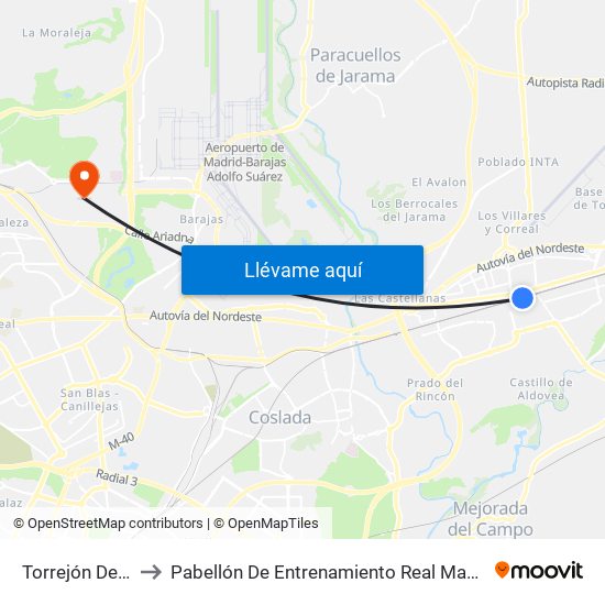 Torrejón De Ardoz to Pabellón De Entrenamiento Real Madrid Baloncesto map