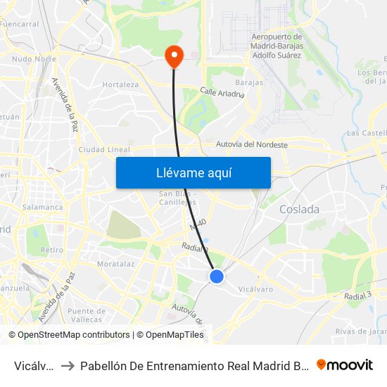 Vicálvaro to Pabellón De Entrenamiento Real Madrid Baloncesto map