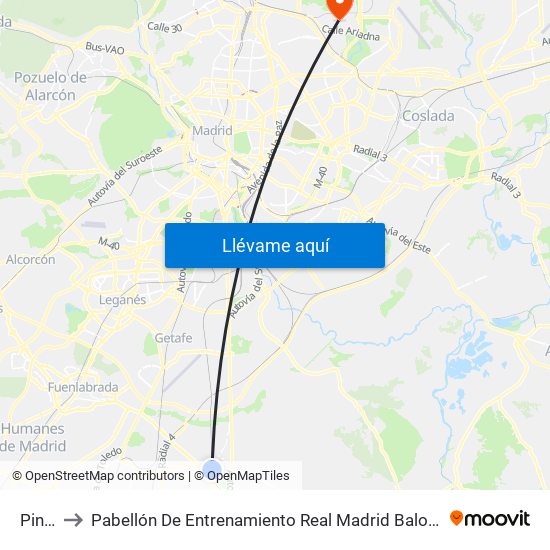 Pinto to Pabellón De Entrenamiento Real Madrid Baloncesto map