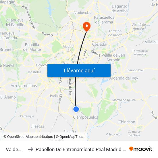 Valdemoro to Pabellón De Entrenamiento Real Madrid Baloncesto map