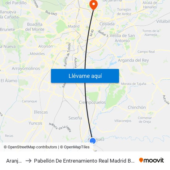 Aranjuez to Pabellón De Entrenamiento Real Madrid Baloncesto map