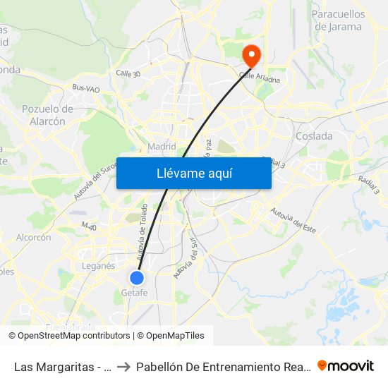 Las Margaritas - Universidad to Pabellón De Entrenamiento Real Madrid Baloncesto map