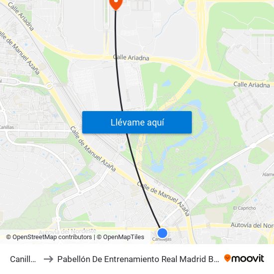 Canillejas to Pabellón De Entrenamiento Real Madrid Baloncesto map