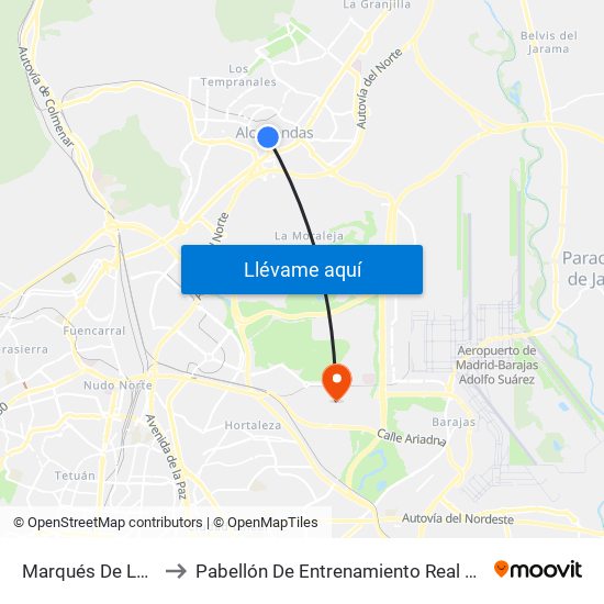 Marqués De La Valdavia to Pabellón De Entrenamiento Real Madrid Baloncesto map