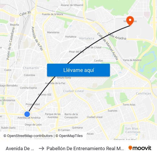 Avenida De América to Pabellón De Entrenamiento Real Madrid Baloncesto map