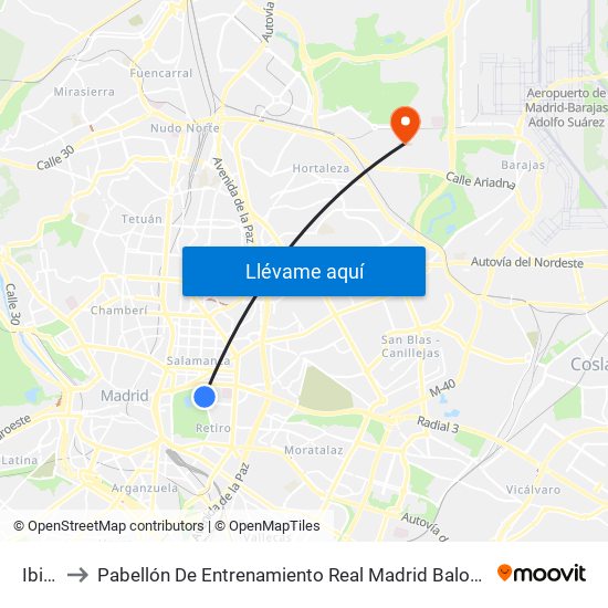 Ibiza to Pabellón De Entrenamiento Real Madrid Baloncesto map