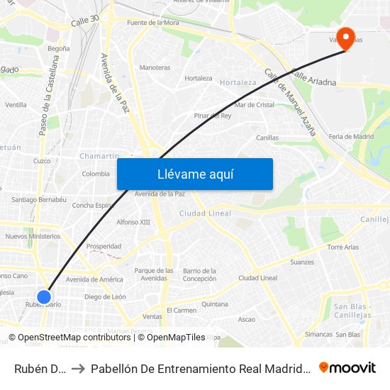Rubén Darío to Pabellón De Entrenamiento Real Madrid Baloncesto map
