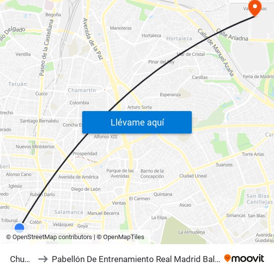 Chueca to Pabellón De Entrenamiento Real Madrid Baloncesto map