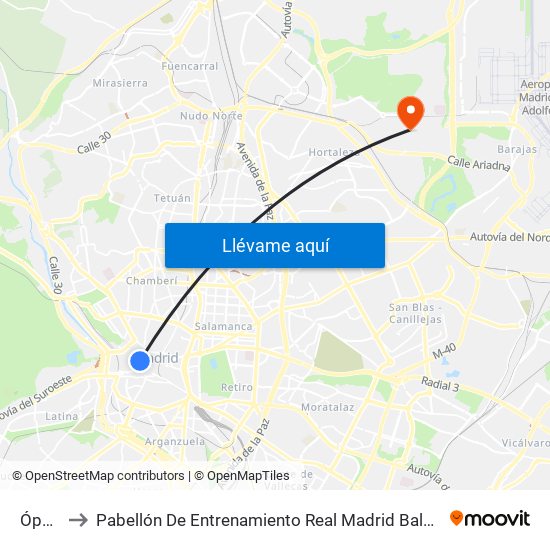Ópera to Pabellón De Entrenamiento Real Madrid Baloncesto map