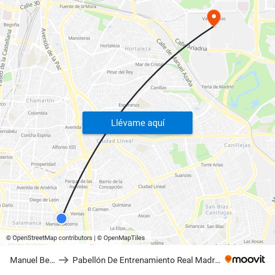 Manuel Becerra to Pabellón De Entrenamiento Real Madrid Baloncesto map