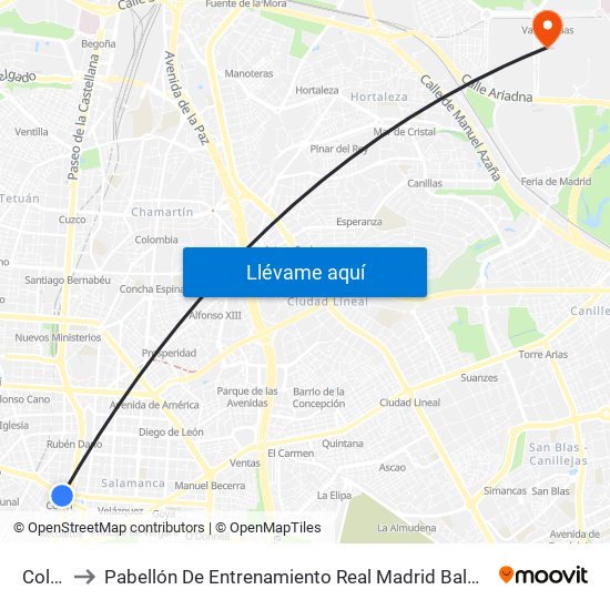 Colón to Pabellón De Entrenamiento Real Madrid Baloncesto map