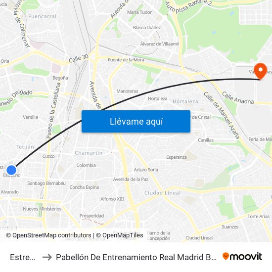 Estrecho to Pabellón De Entrenamiento Real Madrid Baloncesto map