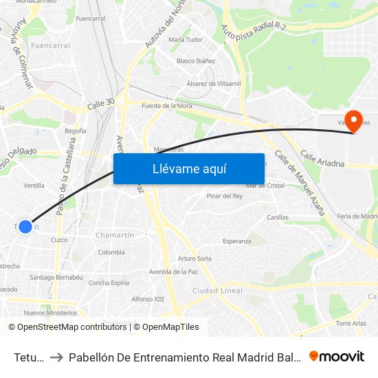 Tetuán to Pabellón De Entrenamiento Real Madrid Baloncesto map