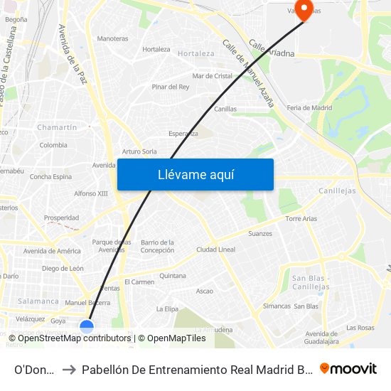 O'Donnell to Pabellón De Entrenamiento Real Madrid Baloncesto map