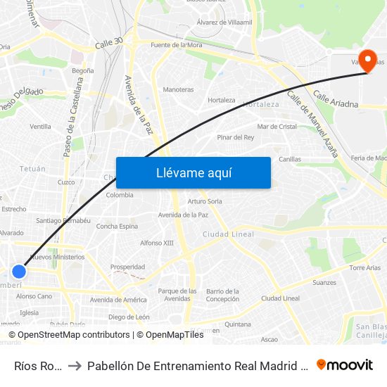 Ríos Rosas to Pabellón De Entrenamiento Real Madrid Baloncesto map